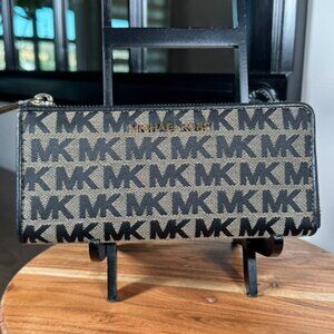Michael Kors MK Signature Zip Around Wallet – Black Monogram